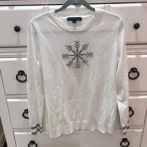 Tommy Hilfiger White and Gray Snowflake Sweater